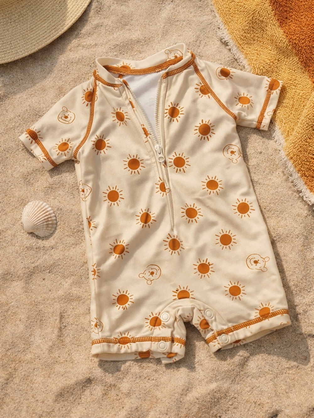 ☀️ Disney Baby Winnie the Pooh Sun Print Rash Guard Romper (3–6M)